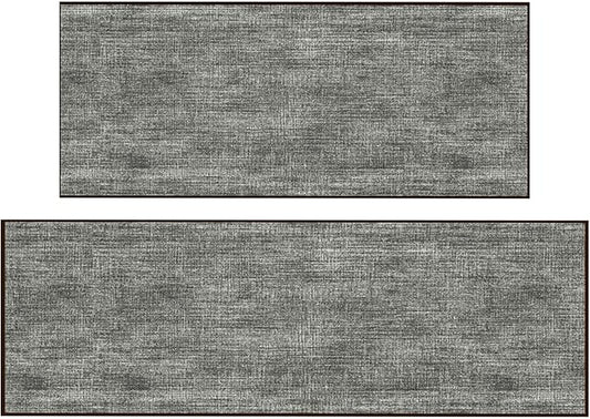 Ottomanson 2-Piece Kitchen Rug Set - Non Slip Runner & Washable Mat - 1'11" x 4' + 1'11"' x 5' - Durable, Stain Resistant for Entryway, Bedroom and Bathroom, Solid Brown