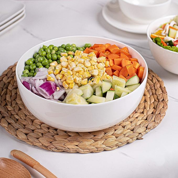 DELLING 60 Oz Large Serving Bowls Set, 8" White Soup Bowls Salad Bowls Serving for Kitchen, Ceramic Mixing Bowls For Eating Pasta, Noodle, Fruit Vegetable, Ramen, Microwave & Dishwasher Safe, 3 Pack