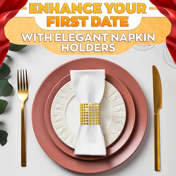 Set of 100 Gold Napkin Rings – Rhinestone Napkin Ring Holders for Weddings, Parties, Fall Events & Table Decorations for Dinner Parties | Durable & Reusable, Great as Elegant Kitchen Gifts for Hosts