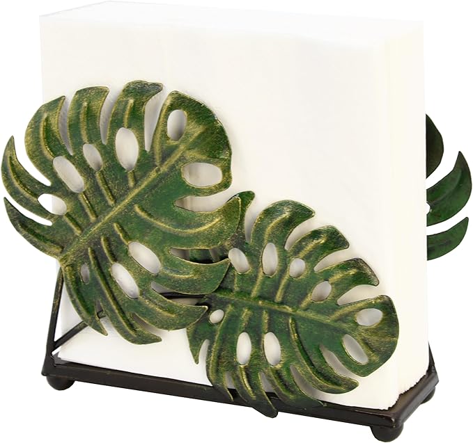 Modern Metal Leaves Design Napkin Holder for Dining Table, Upright Napkin Storage for Kitchen & Countertop, Stylish Paper Towel Dispenser Organizer & Letter Holder, Document File Storage