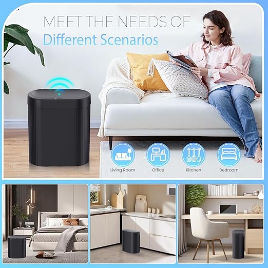 3 Pack 5 Gallon Bathroom Trash Can with Lid, Automatic Motion Sensor Black Trash Can, Touchless Slim Waterproof Garbage Bin for Kitchen, Bedroom, Office, and Bathroom