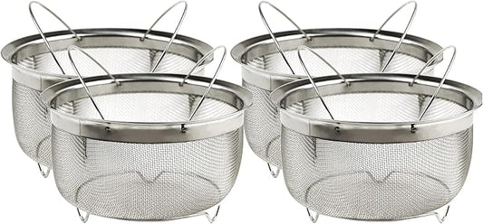 RSVP International Mesh Colander Strainer Basket with Folding Handles, 3 Quarts | For Pasta, Frying, & Salads | Dishwasher Safe | Use in Pressure Cookers | Steaming, Draining & Rinsing (Pack of 4)