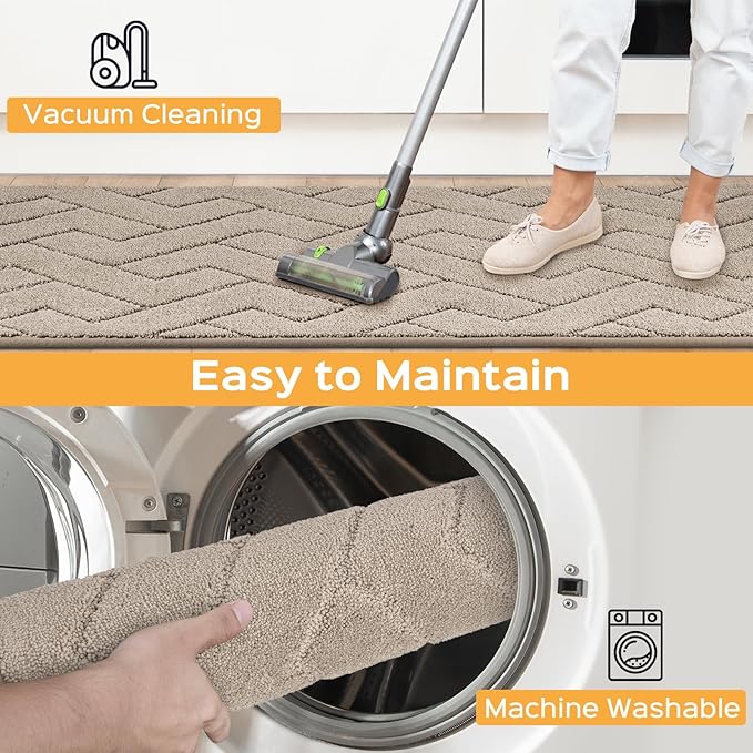 Machine Washable Kitchen Rugs 24" x 70", Non-Slip Kitchen Runner Rugs Mats for Floor, Absorbent Comfort Standing Mats for Kitchen, Sink, Laundry and Hallway, Rolled Packaging, Taupe