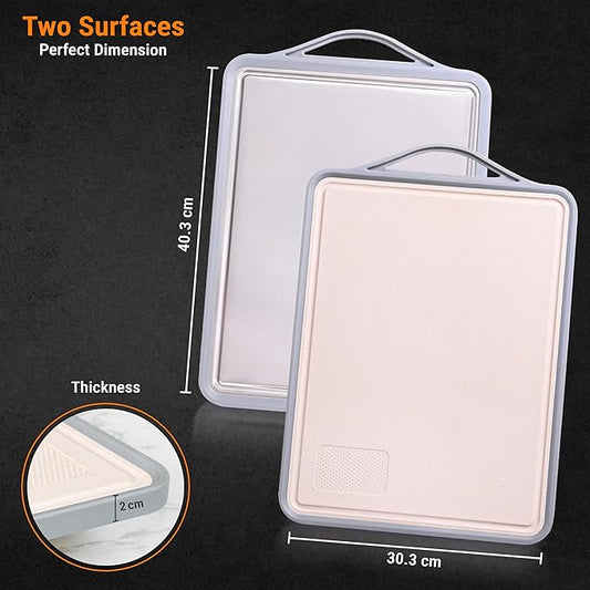 Zoane Creations Premium Stainless Steel Cutting Boards For Kitchen With Juice Groove, Double Sided 304 Grade Chopping Board, Heavy Duty, Dishwasher Safe, Non Toxic - Plain Grooved
