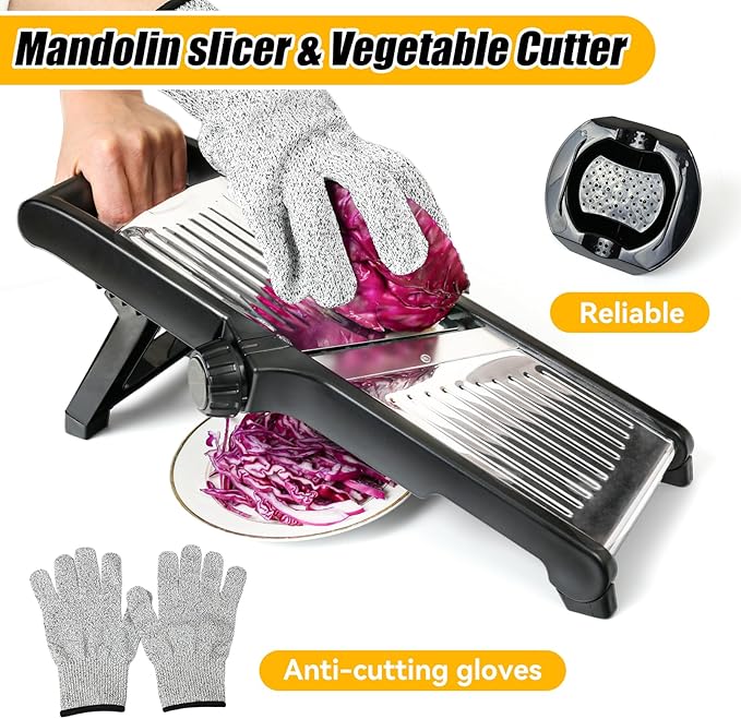Adjustable Mandolin Slicer, Kitchen Mandolin Slicer, Mandolin Anti-cutting, Potato Slicer, Vegetable, French Fry Cutter, Stainless Steel Vegetable Cutter