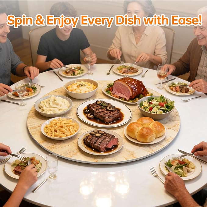 Lazy Susan Turntable 31.5 Inch-360°Silent Rotating Anti-Slip Serving Tray,Heavy Duty Centerpiece for Kitchen,Dining & Coffee Table-Beige Modern Design with Non-Slip Base