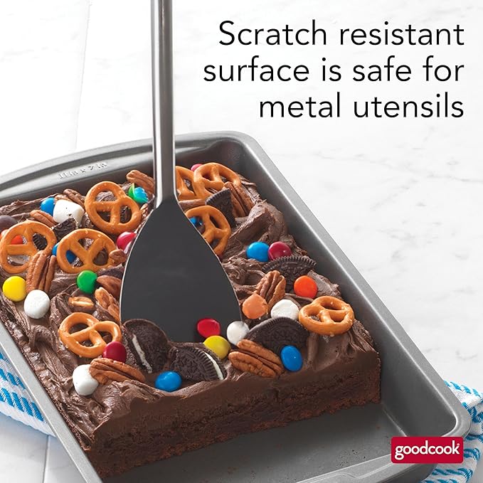 GoodCook 11" x 7" Nonstick Steel Cake Baking Pan, Multipurpose Nonstick Baking Pan for Brownies, Biscuits, and Cake, Gray
