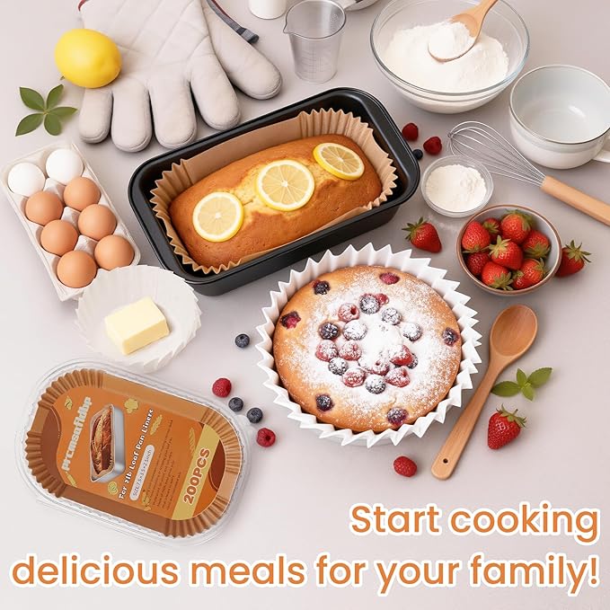 Loaf Pan Liners, 9x5In Food Grade Air Fryer Liners, 200Pcs Loaf Pan Liners, Non-Stick Pre Formed Parchment Paper - Rectangle Bread Pan Liners for Baking Bread for Ninja DZ201