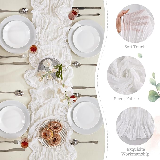 6 Pack White Cheesecloth Table Runner 10FT Long Valentine's Day Boho Gauze Table Runner Rustic Sheer Runner for Spring Wedding Bridal Baby Shower Birthday Party Table Decor Easter Decorations