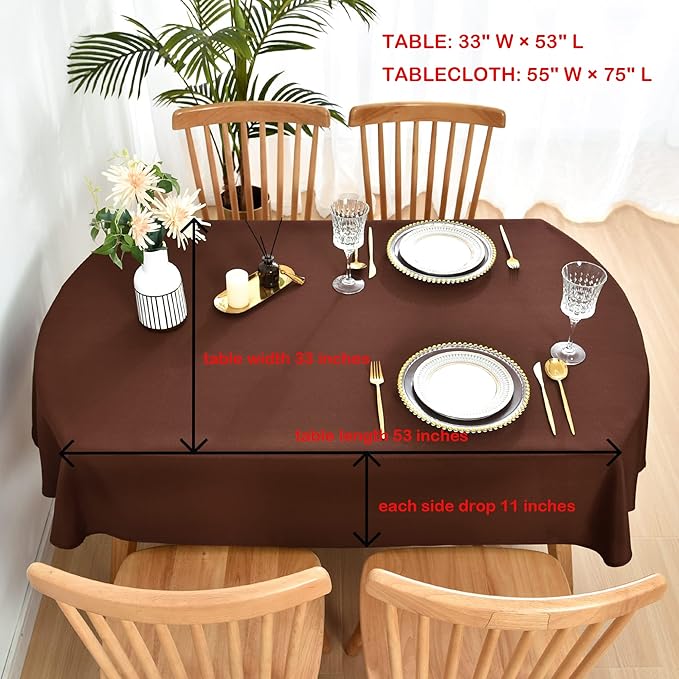 Wolkemer Small Oval Tablecloth 52 x 70 Inch Washable Fabric Table Cloth Solid Chocolate Table Cover for Dining Wedding Party Banquet Tabletop Decoration