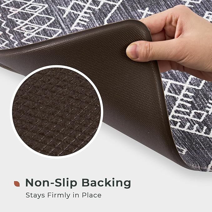 FRESHMINT Anti Fatigue Kitchen Mats for Floor 2 Piece Set, Waterproof & Non-Skid Moroccan Geo Kitchen Rugs, Cushioned Kitchen Mat for Standing Washable Comfort Desk Kitchen Runners, 17x30''+17x47''