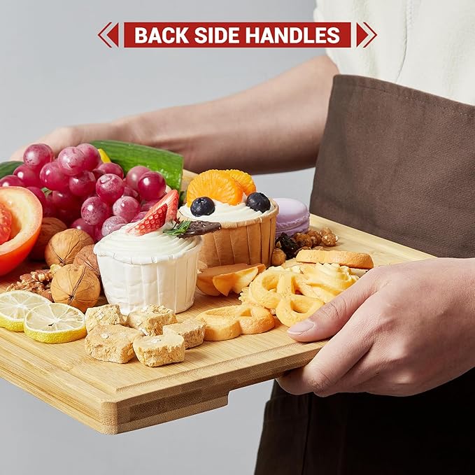 DYTesa Cutting Board for Kitchen, Bamboo Cutting Boards For Kitchen Meal Prep & Serving - Bamboo Cutting Board Set with Holder, Charcuterie & Chopping Board