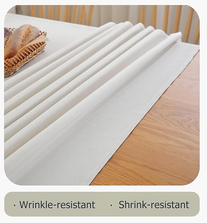 Alsoo Textured Table Cloth for Rectangle Tables 60×75 Inch Waterproof Linen Table Cloth Spill Proof and Wrinkle Free Table Cover for Dining Table,Farmhouse Kitchen, Parties and Holidays,White