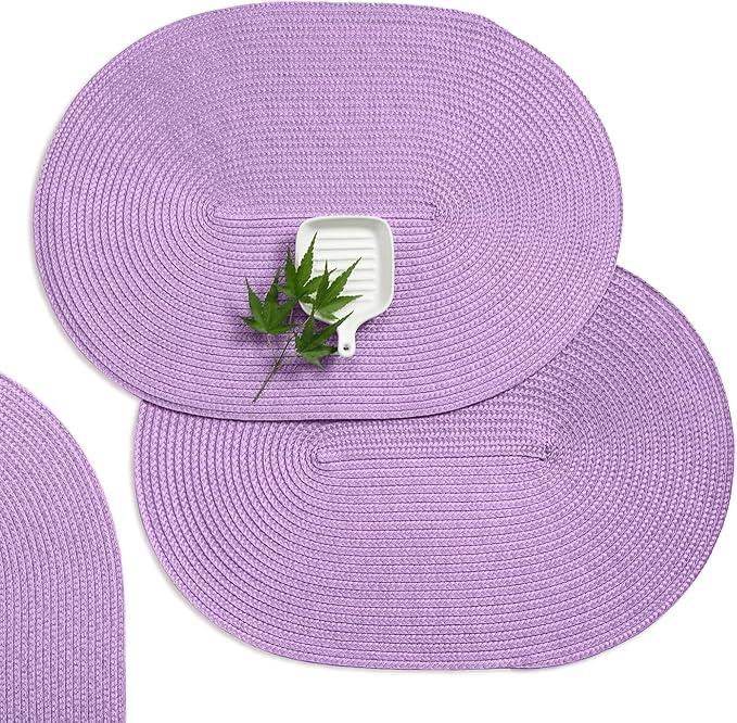 AHHFSMEI Placemats Set of 4 for Dining Table Washable Woven Non-Slip 18x12 inches Placemat Heat-Resistant Durable Table Mats for Dining Table Easy to Clean(Lavender Purple 4)