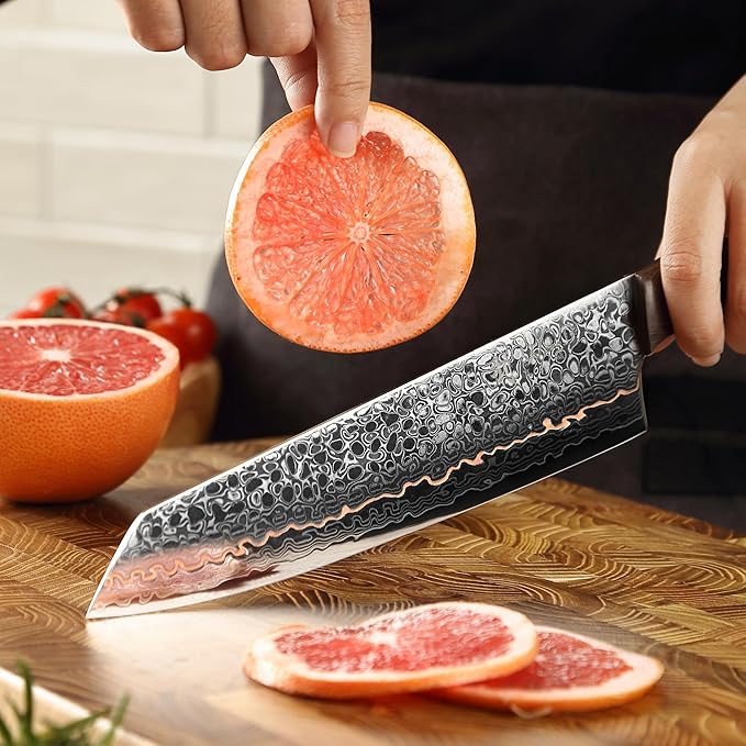 Wakoli Kawa Kiritsuke Chef Knife, 7.9-Inch Blade Kitchen Knife | 67-Layer Damascus Steel with VG10 Core | Copper Inlay | Maple Stabilized Wood Handle | Professional Chef Knife