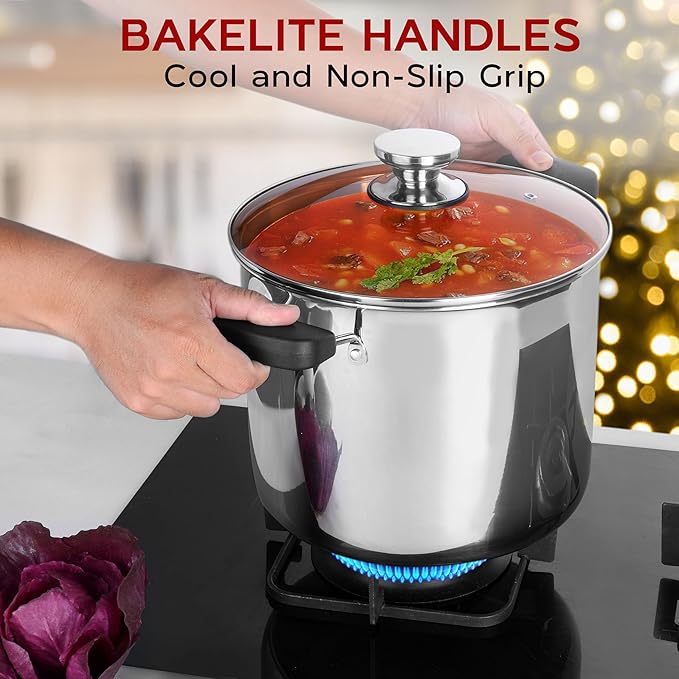 Onader Large Stainless Steel Stock Pot for Cooking, 12 Quart Big Soup Pot with Lid & Anti-Scald Handles, Tri-Ply Induction Stockpot