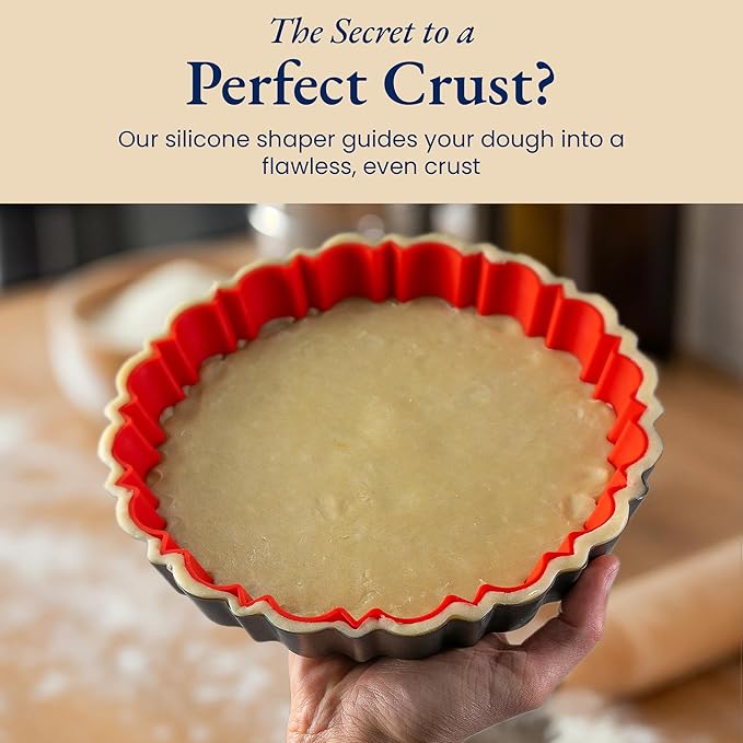 Patz&Patz All-in-One Fluted Tart Pan 9 Inch Removable Bottom Set with Patented Silicone Crust Shaper & Pie Weight - Quiche Baking Dish & Tart Molds for Baking Fruit Tarts, Pies & Quiches