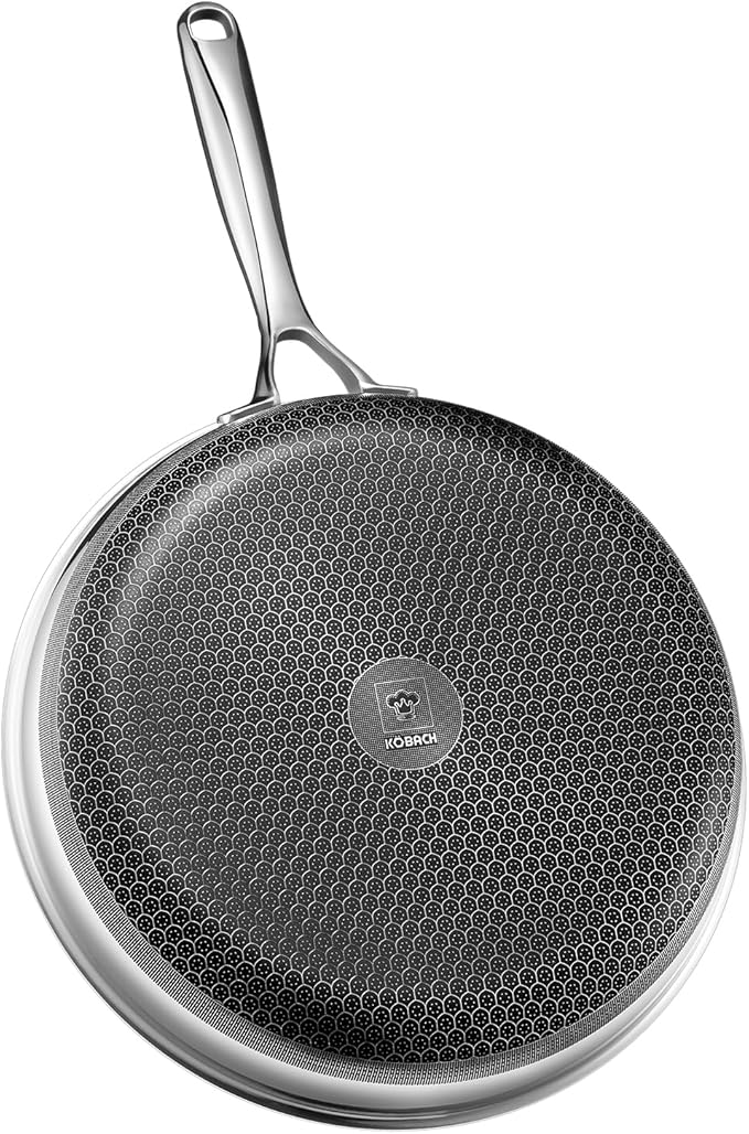 KOBACH 12in Nonstick Frying Pan - Stainless Steel Skillet, Dishwasher & Oven Safe, Compatible with Induction & Gas Stoves, Non-Toxic & Easy to Clean