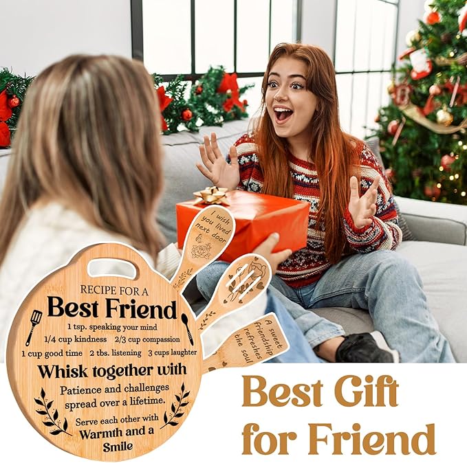 Best Friend Birthday Gifts for Women - Engraved Bamboo Cutting Board Set, Unique New Year Christmas Birthday Best Friend Birthday Gifts for Women Bestie Bff