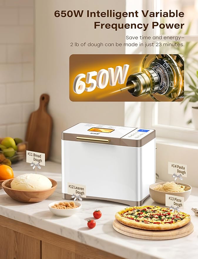KBS 20-IN-1 Bread Maker with Custom Program, 650W Bread Machine with Nonstick Ceramic Pan & Paddle, 2LB Stainless Steel Bread Maker Machine, Polish Bread, Gluten-Free, Touch Panel, 15H Timer, 3 Colors