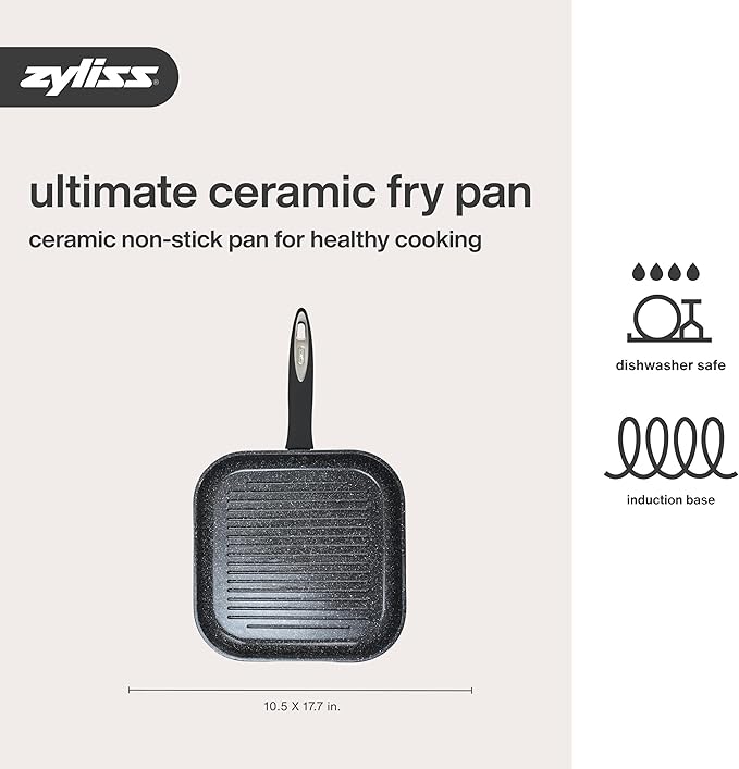 Zyliss Ultimate Ceramic Cookware - Non-Stick Grilling Pan for Healthy Meal Prep - Quick-Heat & Easy-to-Clean - Grill Pan, 10.2 Inches