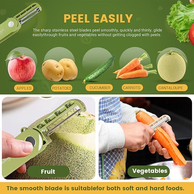4Pcs Foldable Vegetable Peeler for Travel Camping Kitchen, Small Swivel Potato Peelers with Sharp Stainless Steel Blade for Apple Veggie Carrot Fruit Cucumber