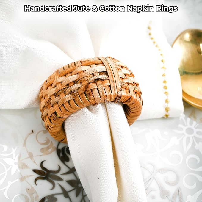 CLEENTABLE Rustic Napkin Rings Set of 12 - Elegant Round Cane Napkin Rings, Easy to Clean, Durable Versatile for Table Settings, Special Occasion, Easter Table Decor & Gift Giving Ideas (Natural)