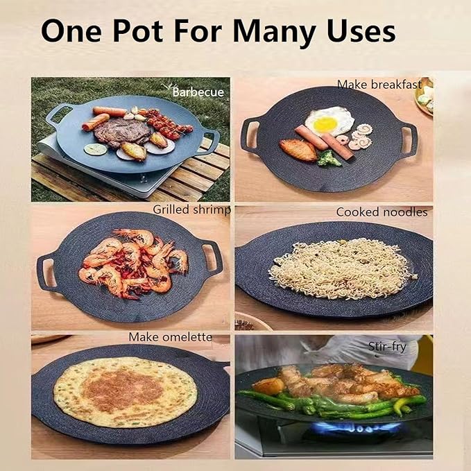 Non Stick Round Baking Pan, Korean Grill Pan For Indoor Cooking, Multifunctional Frying And Baking Pan For Home Kitchen Camping, Korean Round BBQ For Meats, Pancakes, Ribs (32cm/12.6in)