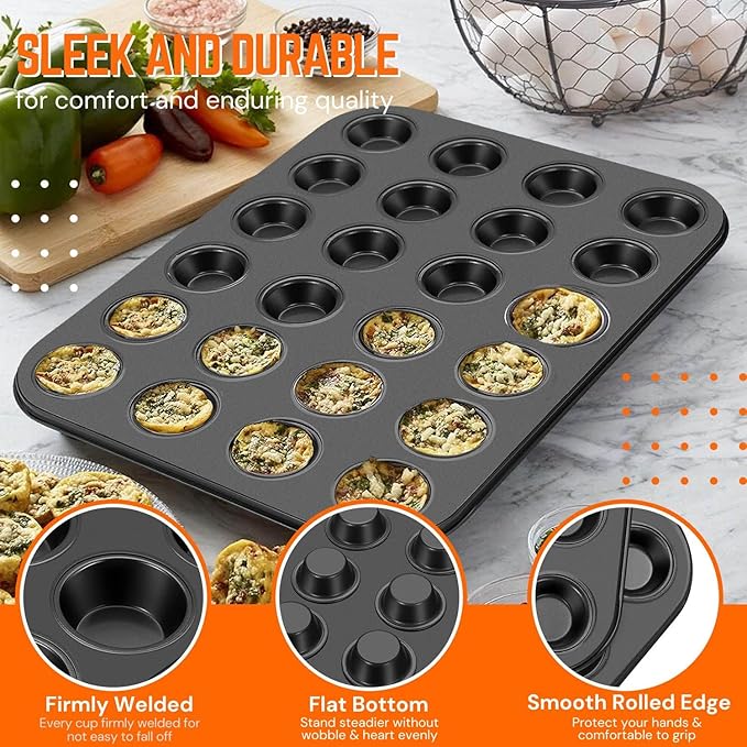 Flexzion Muffin Tray Cupcake Baking Pan 2 Pack, 24-Cup Nonstick Carbon Steel Muffin Tins Non-Stick Cupcake Tin Bakeware Accessories for Baking Cupcakes Muffin Brownies Snacks, Easy Clean, Fridge Safe