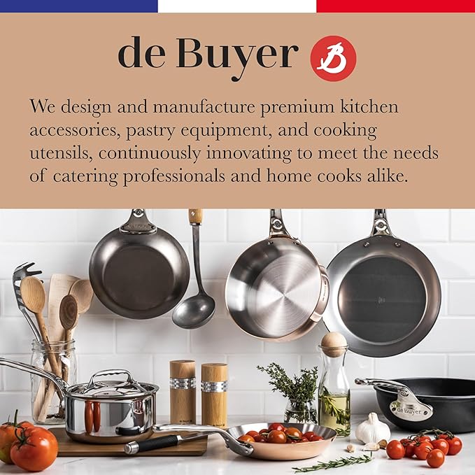 de Buyer Blue Carbon Steel Crepe & Tortilla Pan - 8” Diameter, 6.25" Cooking Surface - Ideal for Making & Reheating Crepes, Tortillas & Pancakes - Naturally Non-Stick Finish - Made in France