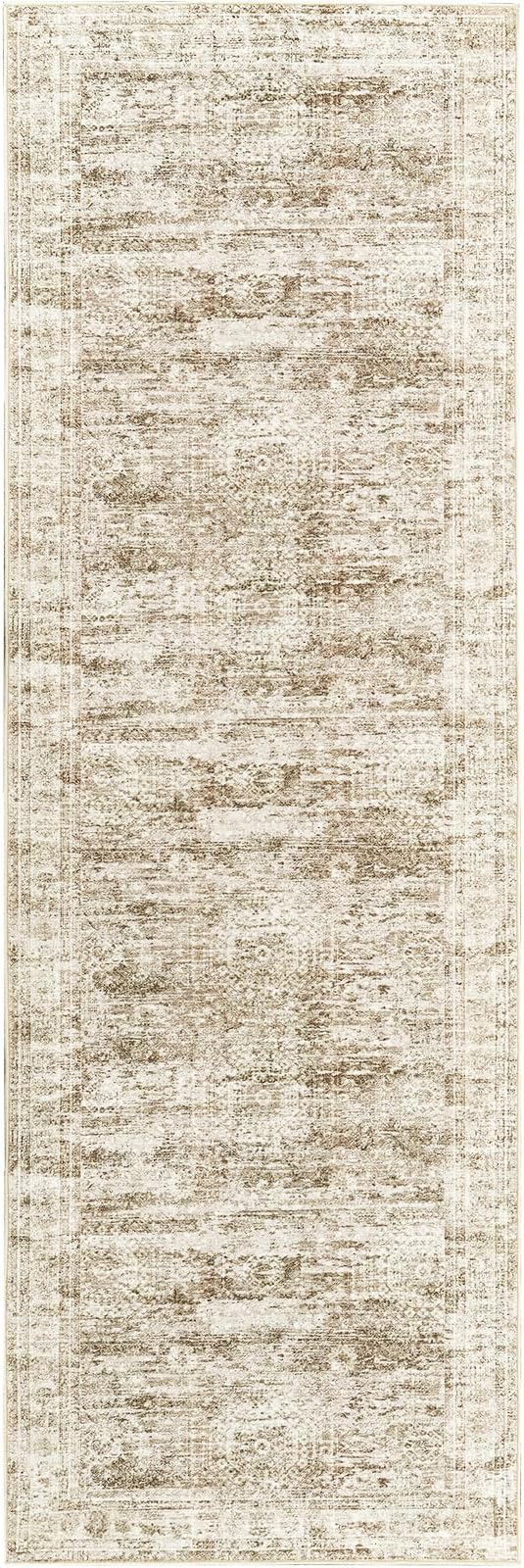 Kitchen Runner Rugs Non Skid Washable - 2.5 x 10 Runner Rug with Anti Slip Backing, Ultra-Thin Soft Rug Runner for Hallway, Bedroom, Living Room (2'x10', Brown/Ivory)