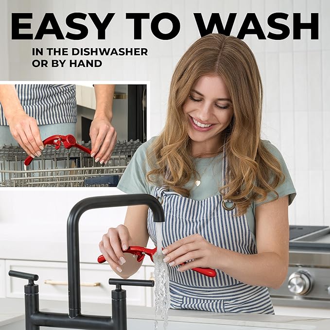 Zulay Kitchen Premium Garlic Press - Durable Garlic Masher with Soft, Easy to Squeeze Handle - Garlic Mincer Tool - Sturdy Easy to Clean Garlic Crusher (Red)