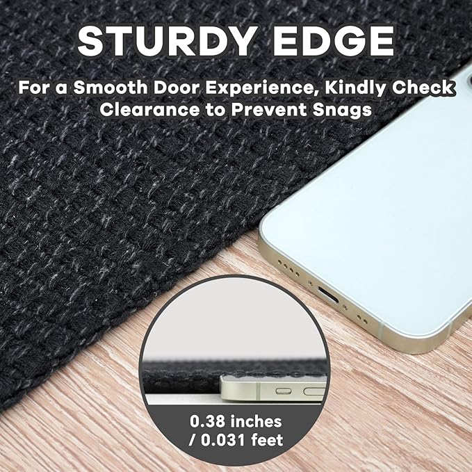 EARTHALL Woven Runner Rug 2.6x8 Ft Washable Runners for Hallways Wide Non Slip Rubber Backed Kitchen Runner Braided Indoor Floor Carpet for Entryway Hallway Kitchen Bedroom, Black/Grey