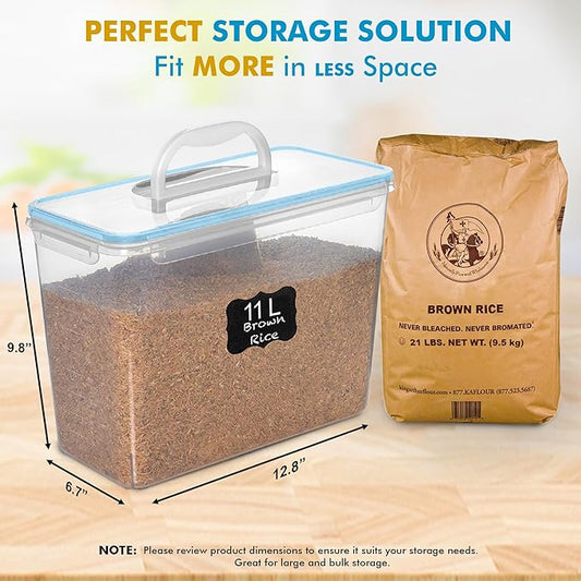 Shazo 2 PC (11L | 372 oz) Flour Sugar Storage Containers with Easy Carry Handle - Plastic Extra Large Food Storage Containers with Lids for Rice Cereal, BPA Free & Airtight Kitchen Pantry Organization