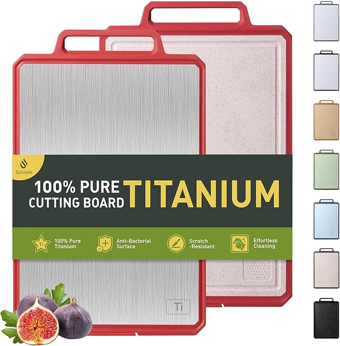 Titanium Cutting Boards for Kitchen Chopping Board with Handle Large Big Small Kitchen Meat Butcher Block Double Sided Pure Titanium and Wheat Straw PP Not Wood Bamboo Plastic Teak Red/Beige