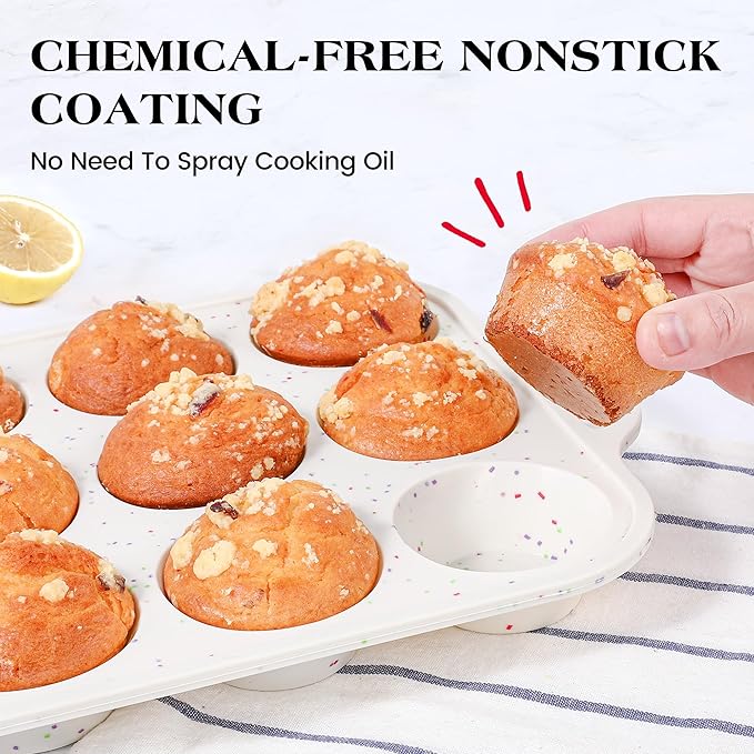 AOTASO 1 Pc Silicone Muffin Pan for Baking with Metal Frame, Nonstick 12 Cup Regular Size Cupcake Pan, Silicone Muffin Tray for Egg Bites (Cream)