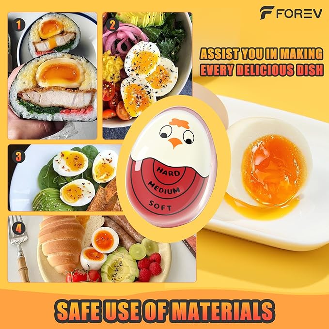 Egg Timer for Hard Boiled Eggs Soft Boiled Color Changing Indicator Tells When Eggs are Ready, Red 2pcs
