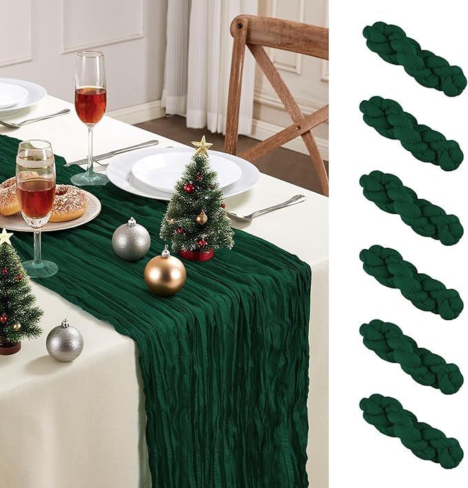 6 Pack Emerald Green Saint Patrick's Day Cheesecloth Table Runner 10FT Long Boho Gauze Table Runner Rustic Sheer Runner for Wedding Bridal Baby Shower Birthday Party Table Decor Easter Decorations