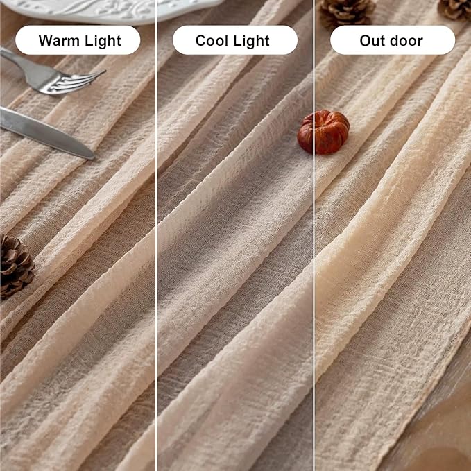 Keketoarrange 6pcs Deep Beige Cheesecloth Table Runner Rustic Boho Butter Gauze 120 Inch 10 FT Cheese Cloth for Wedding Baby Bridal Shower Birthday Engagement Party Long Sheer Spring Home Decorations
