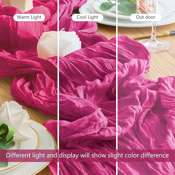 Wokceer Cheesecloth Table Runner 3Pack 10FT Fuchsia Boho Gauze Cheese Cloth Table Runner for Party Long Rustic Sheer Table Runners for Baby Bridal Shower Wedding Easter Table Decor