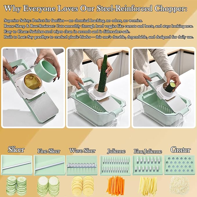 GEHEN Kitchen Pro-Series 9-in-1, 6 Blade Vegetable Chopper, Mandoline Slicer, Food Chopper with Container, 5 Quarts Filter Storage basket, Onion rings, Fruit Slicer, Kitchen Gadgets & Accessories