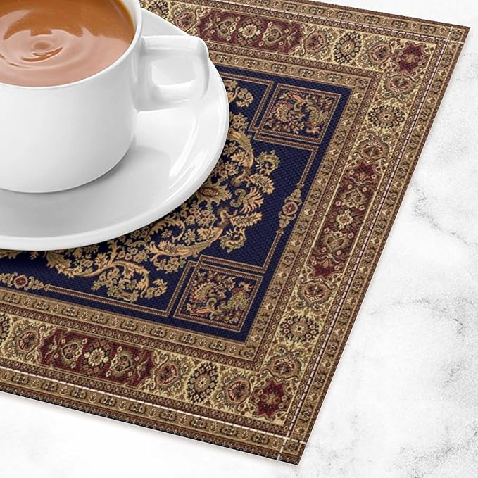 Boho Ethnic Placemats Vintage Brown Flower Country Style Art Printed Dining Table Mats Set of 4 for Restaurant Home Kitchen Holiday Picnic Party Decor 12x18in
