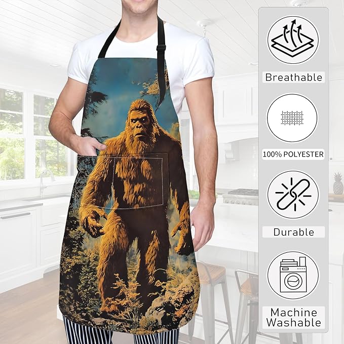 Forest Monkey Apron Vintage Wilderness Primate Aprons Waterproof Oxford Polyester Adjustable Pockets Design for Cooking, Crafting, Garden , for Outdoor Lovers Rustic Decor, 28x33 Inch