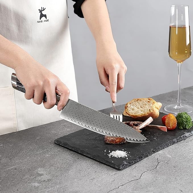 NANFANG BROTHERS Damascus Knife Set, 7 Pieces Kitchen Knife with Block, ABS Ergonomic Handle for Chef Knife Set, Kitchen Shears, Knife Block Set