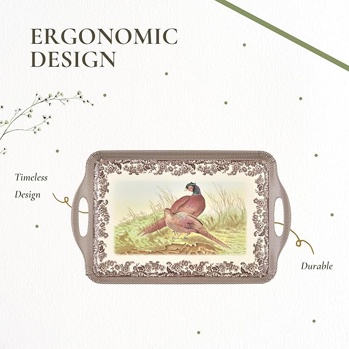 Pimpernel Woodland Large Handled Tray- Large Rectangular Melamine Serving Tray with Nature-Inspired Forest Design - Dishwasher Safe Platter for Snacks Breakfast Lunch or Seasonal Kitchen Table Display