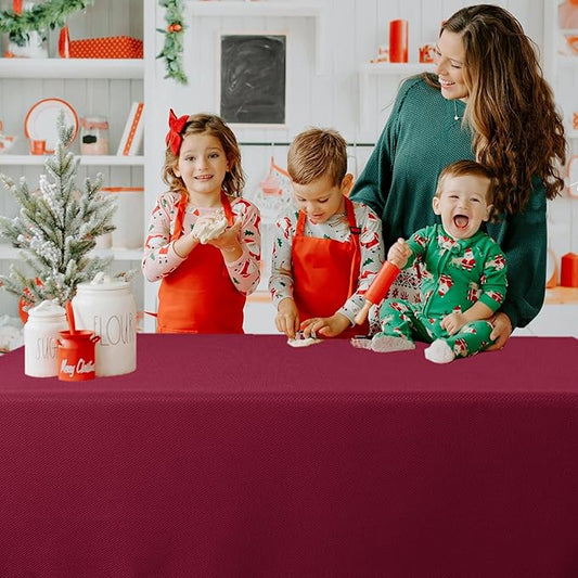 Biscaynebay Textured Fabric Christmas Rectangle Tablecloths 70x108 Inches Rectangular, Burgundy Water Resistant Spill Proof Tablecloths for Dining, Kitchen, Wedding and Parties, Machine Washable