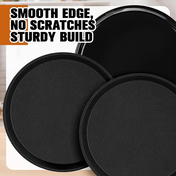 Zopeal 2 Pieces Black Round Restaurant Serving Tray, Plastic Non Slip Surface Food Meals Server Tray with Raised Edges for Home, Kitchen, Restaurant, Cafeteria, Bar (11")