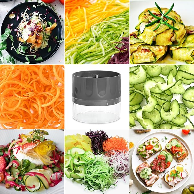 3-in-1 Vegetable Spiralizer Slicer, Adjustable Mandoline Spiral Cutter for Zucchini Noodles, Carrots, Cucumber (Grey)