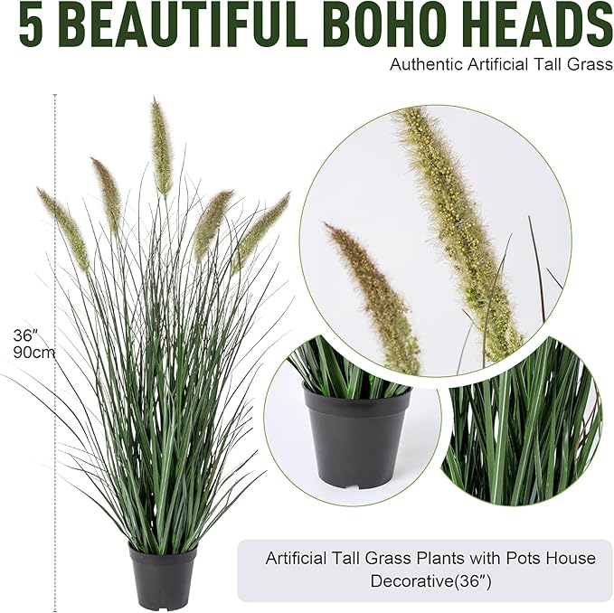 Artificial Cattail Reed Grass Plants Indoor,Faux Cattail Grass Plant Artificial Plant Grass Outdoor,Fake Grass Tall Green Onions Fake Plant, Living Room Kitchen Office Decor 36“ 1 PCS