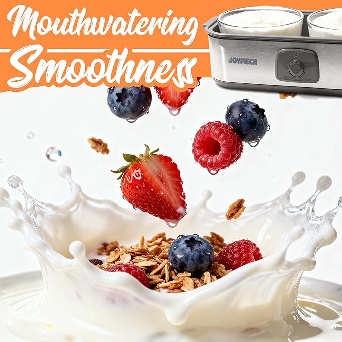 Yogurt Maker Machine with Two 1-Quart Containers for Larger Batches, Oatmeal, Pudding, or Jello, Food-Grade Martial, One-touch Control, Homemade Yogurt